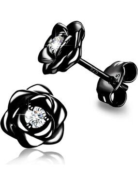 Elegant 925 Sterling Silver Rose Flower Stud Earrings - Perfect Gift for Her